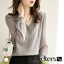 【Lockers 木櫃】春季一眼盡溫柔緹花雪紡紗上衣 L112031309 L 灰色L