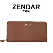 【ZENDAR】台灣總代理 限量1折 頂級小羊皮金標拉鍊皮夾 黛安娜系列 全新專櫃展示品 琥珀色