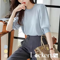【Lockers 木櫃】春夏冰絲針織泡泡袖上衣 L112042401 F 藍色F