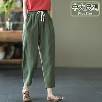 【慢。生活】文藝復古鬆緊腰繫帶休閒棉麻褲 2245 FREE 綠色