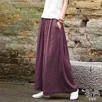 【初色】寬鬆大碼棉麻風高腰鬆緊帶闊腿褲裙─共6色─67210(M─2XL可選) L 咖啡