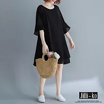 【Jilli~ko】夏季雪紡荷葉邊遮肚子顯瘦連衣裙 J10702 FREE 黑色