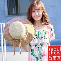 Seoul Show首爾秀 小花棉布軟絲帽簷防曬草帽遮陽帽 復古卡其膚