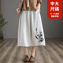 【慢。生活】文藝精緻刺繡大擺棉麻長裙 33606 FREE 杏色