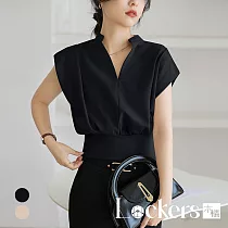 【Lockers 木櫃】夏季V領收腰設計感無袖上衣 L112080701 XL 黑色XL