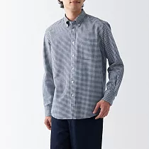 【MUJI 無印良品】男有機棉水洗牛津布扣領長袖襯衫 M 深藍格紋