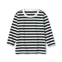 【MUJI 無印良品】幼兒棉混聚酯纖維圓領長袖T恤 80 黑橫紋