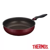【THERMOS膳魔師】厚鑄耐摩不沾鍋單柄深煎鍋30cm(KFH─030D) 深紅色