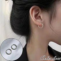 【卡樂熊】S925銀針簡約圓圈素圈造型耳環/耳扣飾品(兩色)─ 銀色12MM