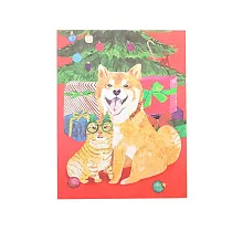 聖誕卡─Inu Shiba & Cat柴犬與變裝貓 聖誕紅