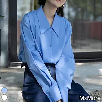 【MsMore】 復古慵懶風襯衫長袖疊穿內搭設計感法式中長百搭上衣# 120059 XL 藍色