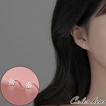 【卡樂熊】S925銀簡約迷你線條花造型耳環/耳針─ 線條銀花