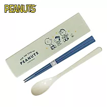 【日本正版授權】史努比 兩件式 餐具組 日本製 環保餐具/湯匙/筷子 Snoopy/PEANUTS ─ 灰色款