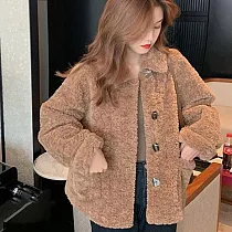 【AMIEE】甜辣風舒適羊羔絨百搭外套(2色/M─2XL/KDCQ─9006) M 小熊棕