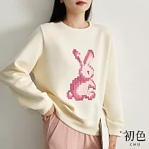 【初色】圓領立體兔子T恤大學T長袖上衣女上衣─共3色─31936(M─2XL可選) L 米白色