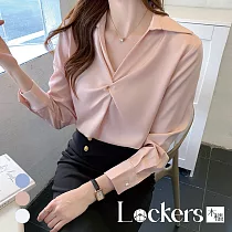 【Lockers 木櫃】春裝新款緞面職業設計感襯衫 L113021903 L 粉紅色L