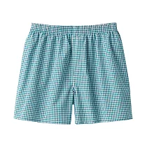 【MUJI 無印良品】男有機棉平織布前開平口褲 L 綠格紋