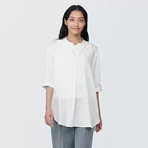 【MUJI 無印良品】女嫘縈混聚酯纖維五分袖長版衫 M 白色