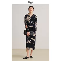 ltyp旅途原品 墨上花開真絲手工拔染半裙 時尚優雅八分裙女 ML M 八分─藍杏色