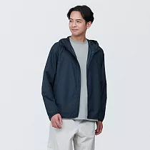 【MUJI 無印良品】男撥水加工可攜式連帽外套 M 暗藍