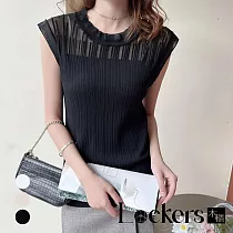 【Lockers 木櫃】夏季冰絲歐根紗小飛袖短袖上衣 L113032507 F 黑色F