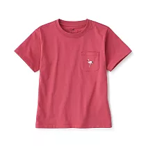 【MUJI 無印良品】兒童棉混聚酯纖維刺繡口袋短袖T恤 140 安第斯紅鸛(煙燻粉)