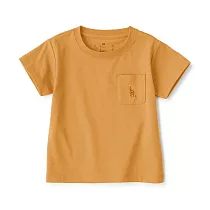 【MUJI 無印良品】幼兒棉混聚酯纖維容易穿脫刺繡口袋短袖T恤 90 長頸鹿(芥黃)