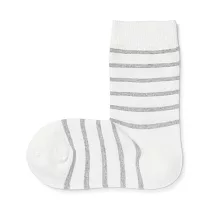 【MUJI 無印良品】女棉混足口柔軟舒適直角襪23─25cm 白橫紋