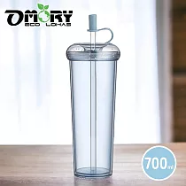 【OMORY】甜甜圈AS雙層吸管杯700ML─ 藍色