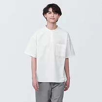 【MUJI 無印良品】男棉混涼感亨利領布帛短袖T恤 L 白色