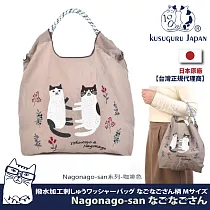 【Kusuguru Japan】日本眼鏡貓 手提包 環保袋日本刺繡尼龍購物袋(多款任選) ─Nagonago─san系列─咖啡色