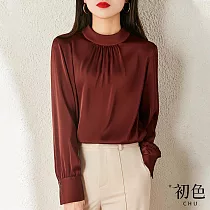 【初色】垂墜感溫柔復古緞面飄帶襯衫─落霞紅─66391(M─2XL可選) XL 落霞紅