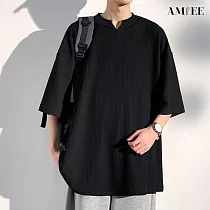 【AMIEE】輕奢直紋質感T恤上衣(男裝/KDTY─A41) M 黑色
