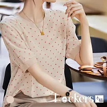 【Lockers 木櫃】新韓版寬鬆印花遮肚顯瘦短袖百搭T恤 L113082801 L 淺杏色