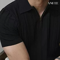 【AMIEE】復古風拉鍊開襟POLO衫(男裝/KDTY─B275) M 黑