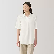 【MUJI 無印良品】女嫘縈混五分袖長版衫 L 白色