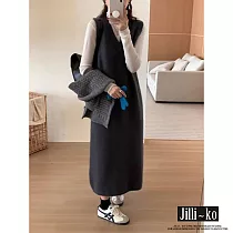 【Jilli~ko】V領中長款直筒無袖針織連衣裙 J12080 FREE 深灰