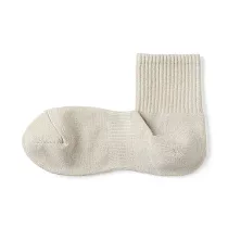 【MUJI 無印良品】男圈絨直角短襪25─27cm 米黃