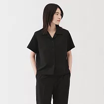 【MUJI 無印良品】女透氣彈性泡泡紗開領短袖襯衫 M 黑色