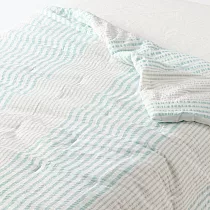 【MUJI 無印良品】凹凸織薄被 /S/藍直紋【成品尺寸】W140×L190 cm