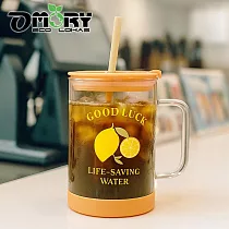 【OMORY】果漾玻璃把手吸管杯650ml─ 檸檬(黃)