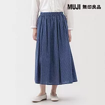 【MUJI 無印良品】女棉薄紗抓皺裙 S 藍格紋