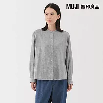 【MUJI 無印良品】女吉貝木棉混二重紗織長袖套衫 S 深灰直紋