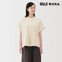 【MUJI 無印良品】女吉貝木棉混二重紗織五分袖套衫 S 原色