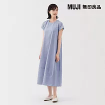【MUJI 無印良品】女涼感短袖洋裝 L 淡藍直紋