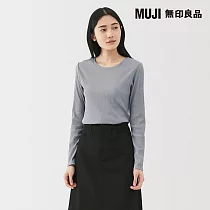 【MUJI 無印良品】女柔滑螺紋圓領長袖T恤 L 淺藍
