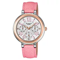 CASIO SHEEN 情定倫敦三眼時尚皮帶錶─SHE─3034BGL─7AUDR