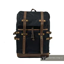 【US.STYLE】歐美冒險登山 蠟染帆布X瘋馬皮雙肩登山包(紳士黑)