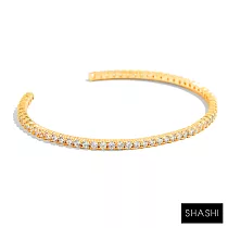 SHASHI Bianca Cuff 金色鑲鑽手環 亮面優雅圓弧 925純銀鑲18K
