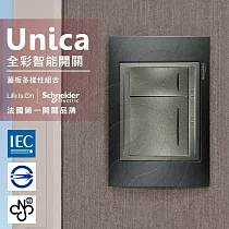 法國Schneider Unica Top雙切三路全彩智慧開關_(金屬灰外框)